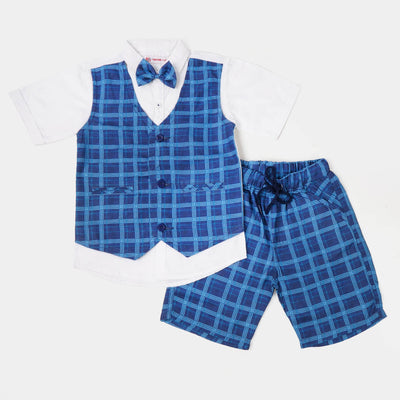 Infant Boys Cotton Suit Check - Blue