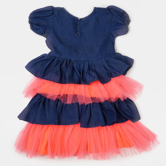 Girls Fancy Frock Denim Neon - Neon Orange