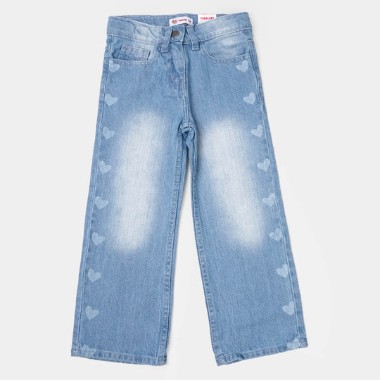 Girls Denim Pant Hearts - Ice Blue