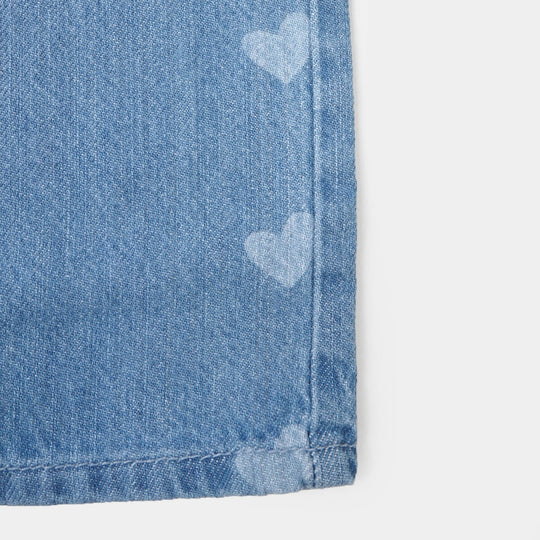 Girls Denim Pant Hearts - Ice Blue