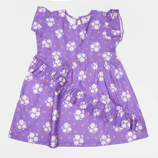 Girls Cotton Casual Frock - Purple