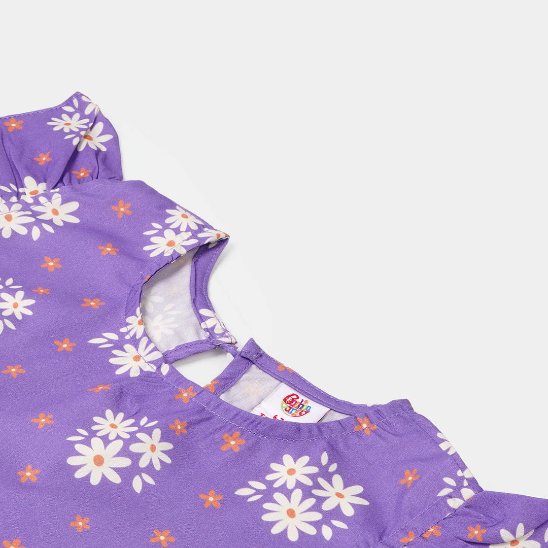 Girls Cotton Casual Frock - Purple