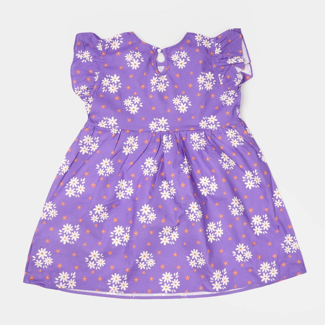 Girls Cotton Casual Frock - Purple