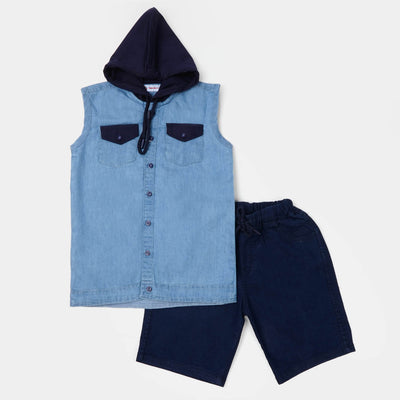 Boys Denim Suit Hooded - Ice Blue