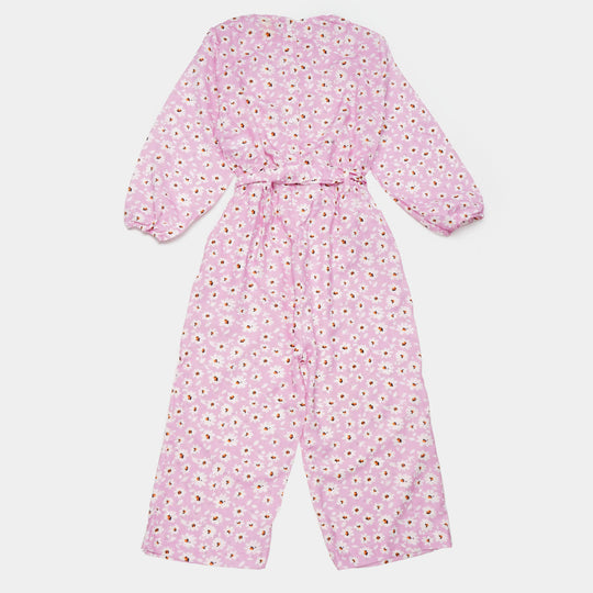 Girls Cotton Digital Print Jumpsuit - Pink