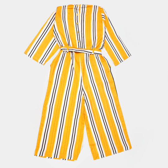 Girls Cotton Digital Print Jumpsuit  - Yellow