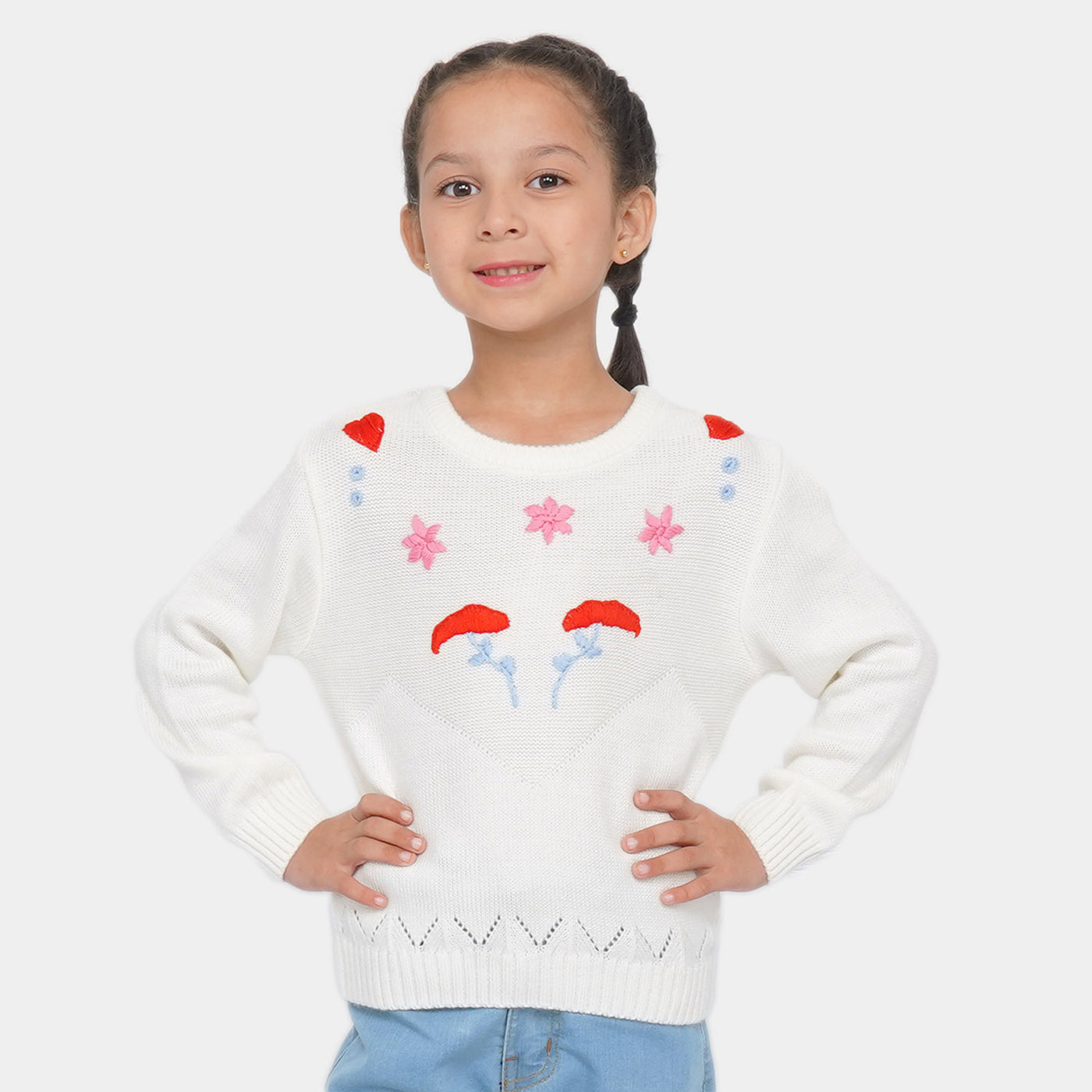 Girls Sweater Floral - White