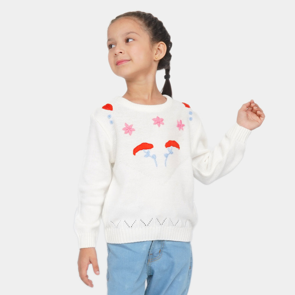 Girls Sweater Floral - White