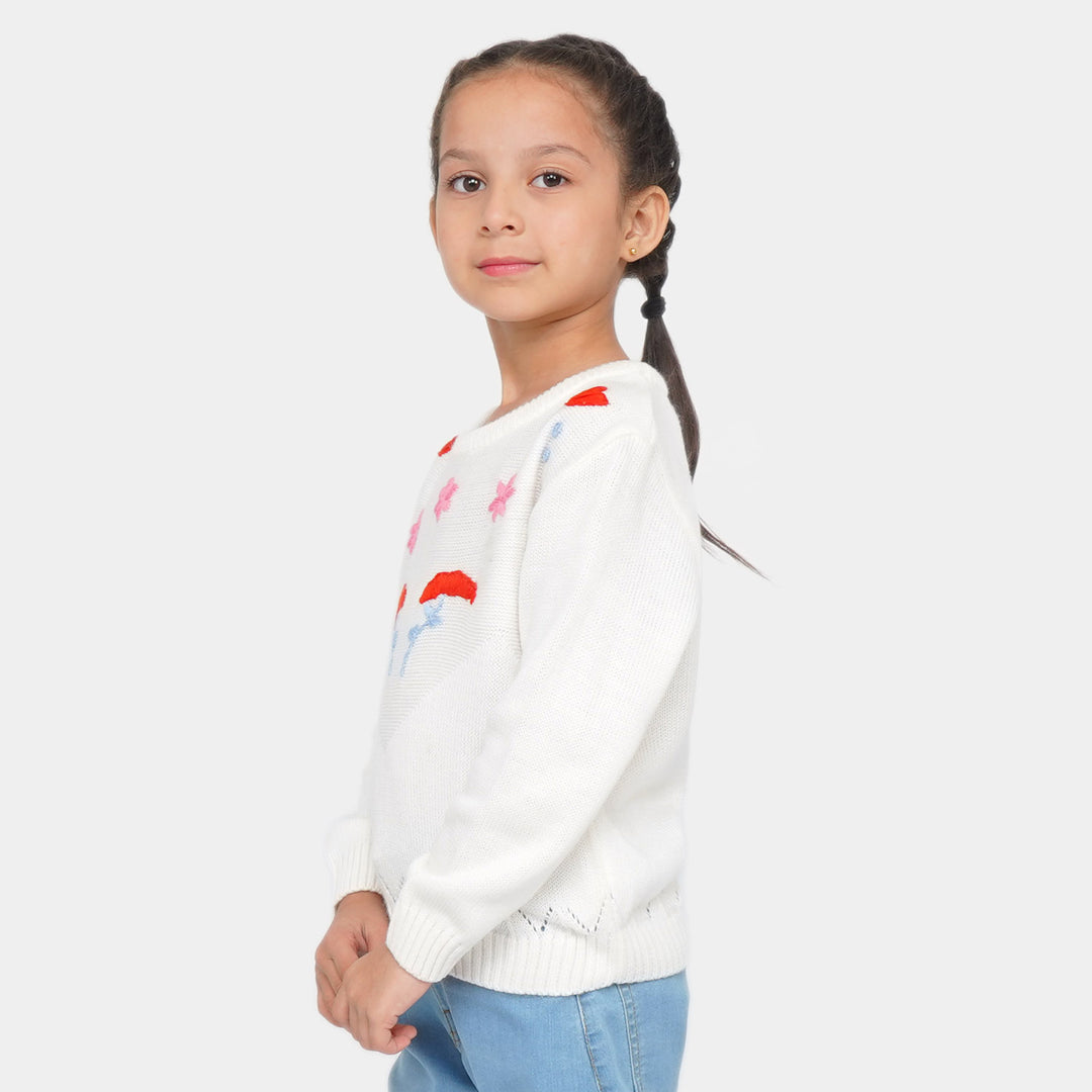 Girls Sweater Floral - White