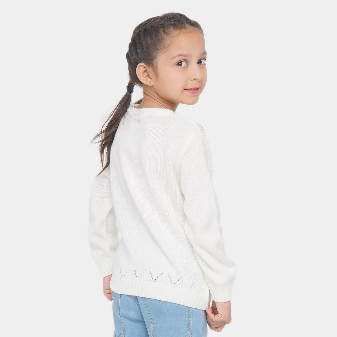Girls Sweater Floral - White