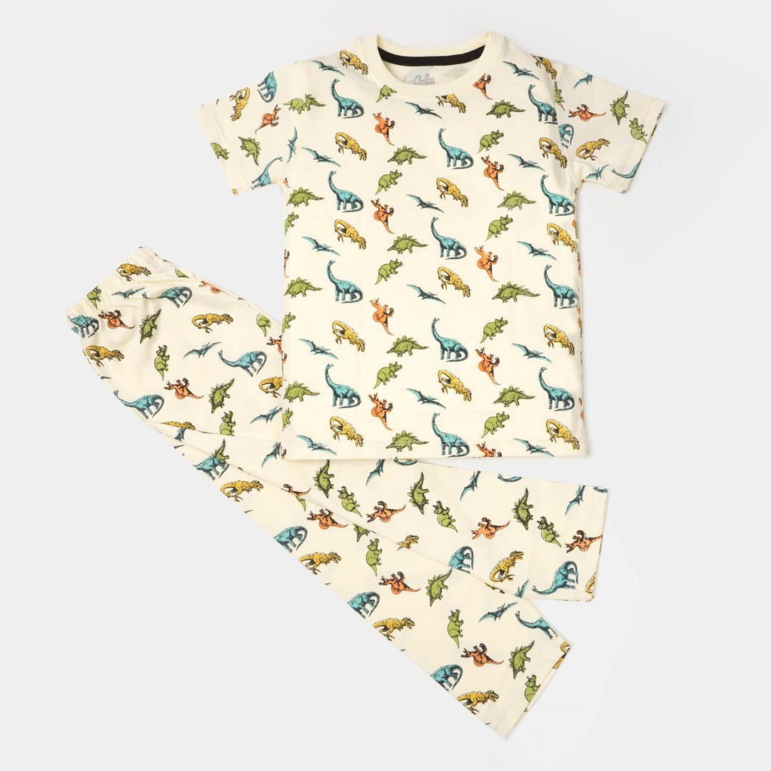 Boys Cotton Night Wear Dino & Dino - Cream