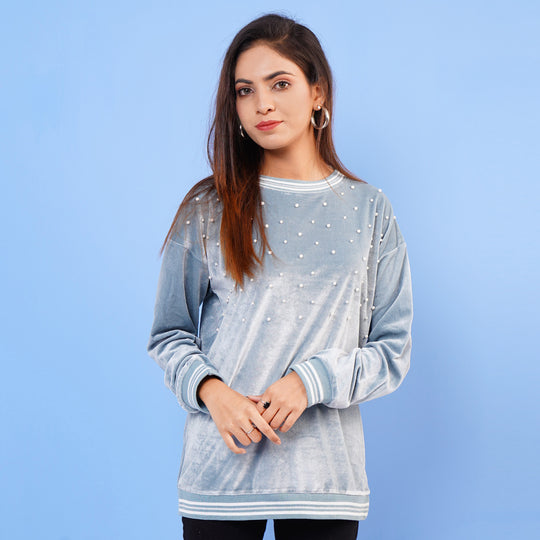 Girls Sweatshirt Pearls  - GREY