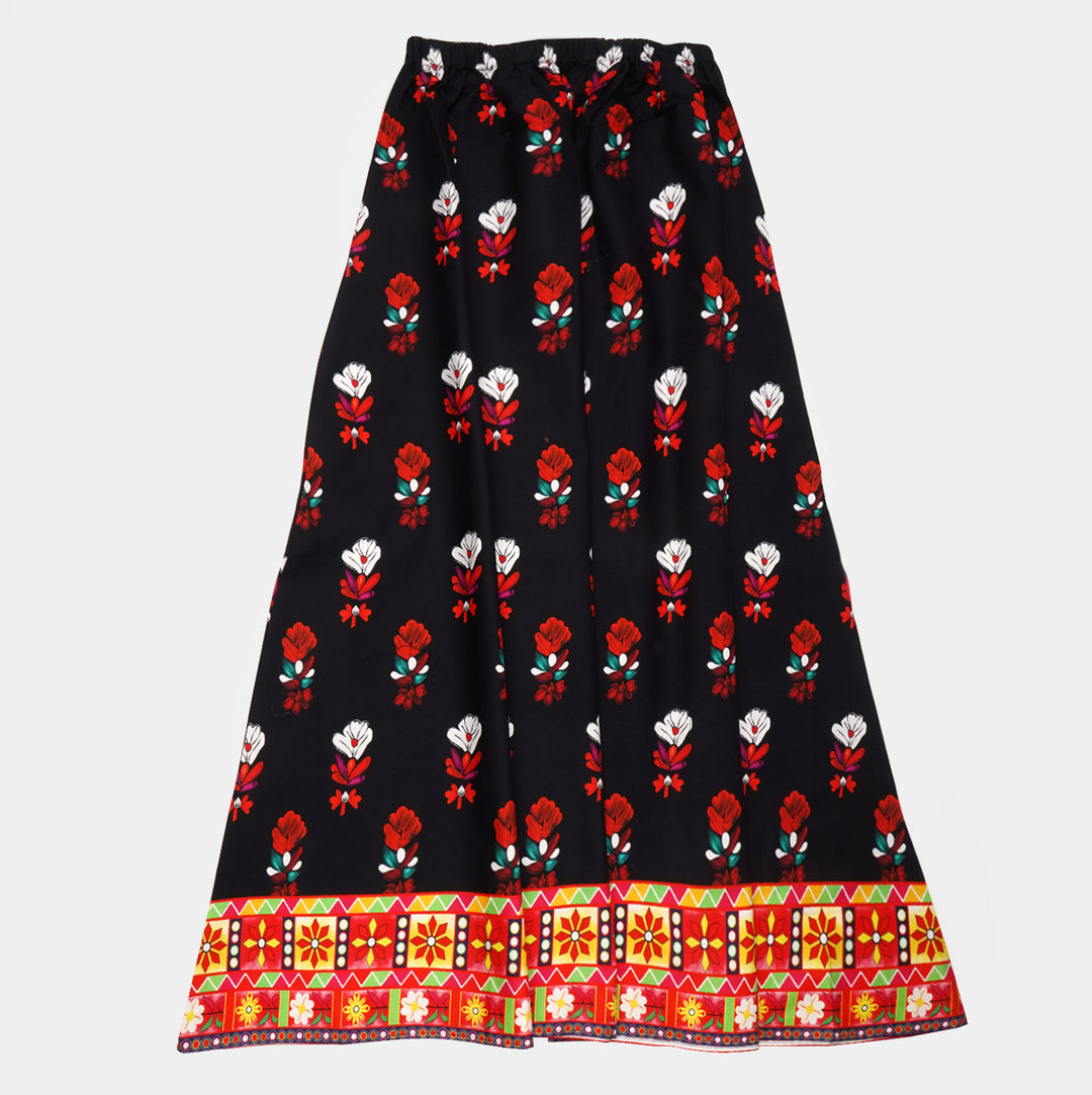 Teens Girls Digital Print Long Skirt Flower Art - BLACK