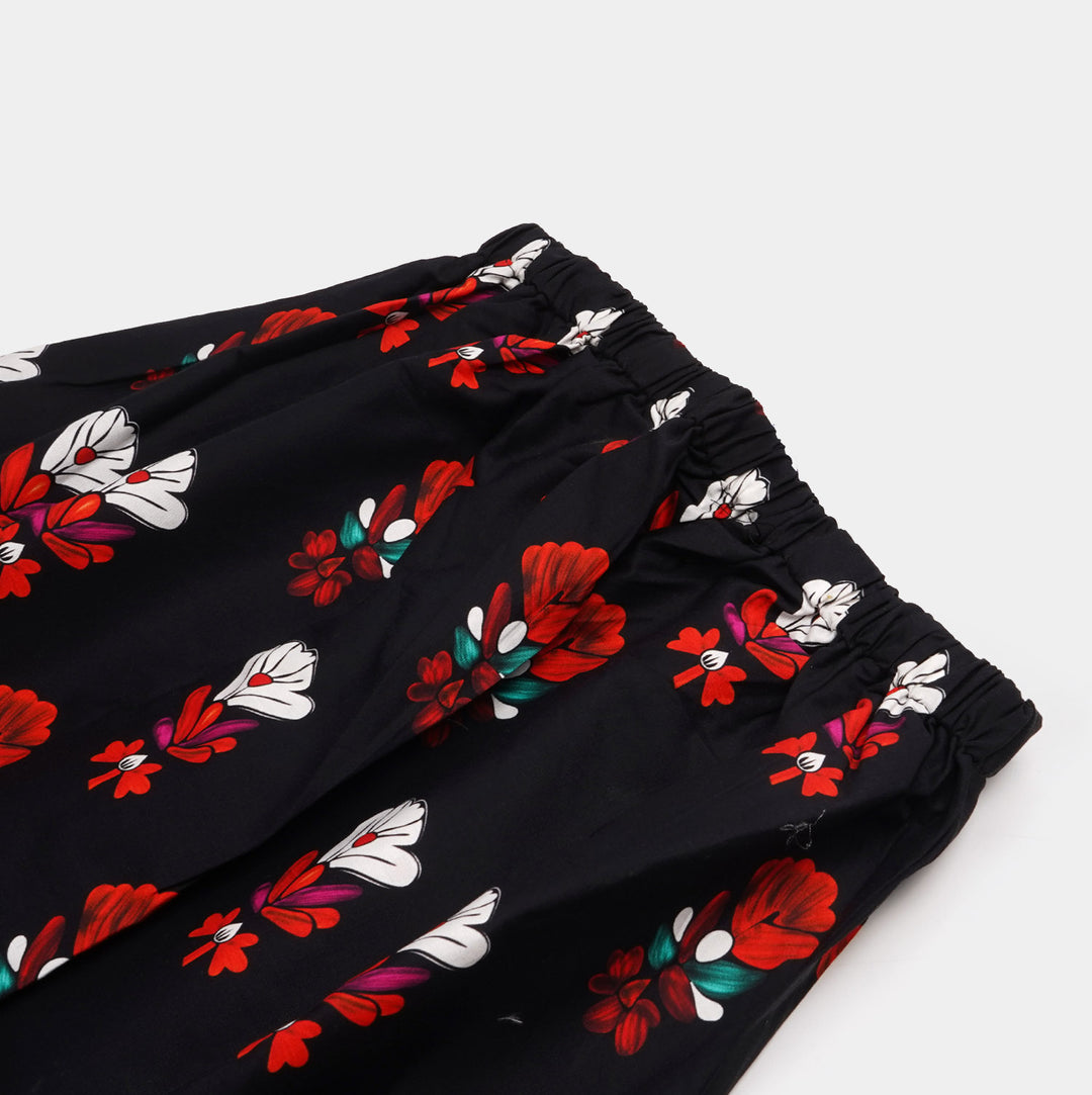 Teens Girls Digital Print Long Skirt Flower Art - BLACK