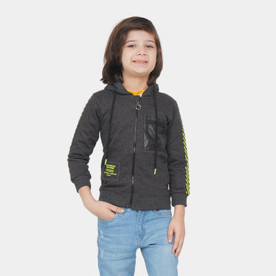 Boys Hooded Knitted Jacket Reflective - CHARCOAL
