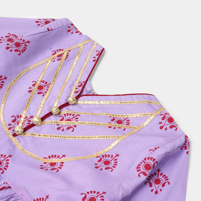 Girls Cotton Printed 2Pcs Suit - Purple