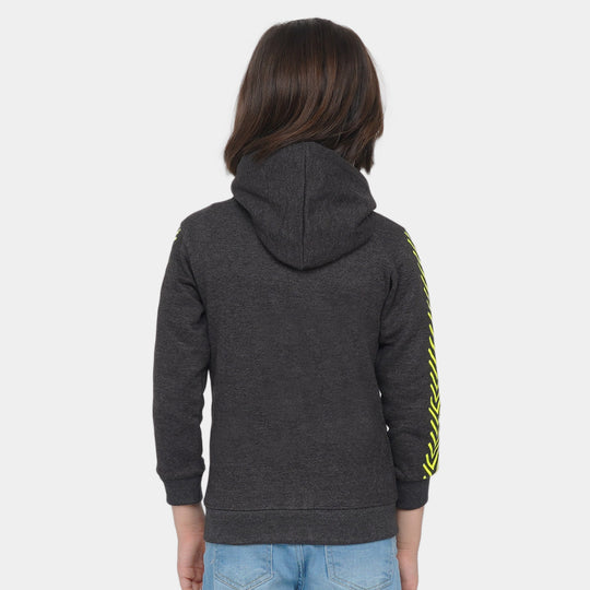 Boys Hooded Knitted Jacket Reflective - CHARCOAL