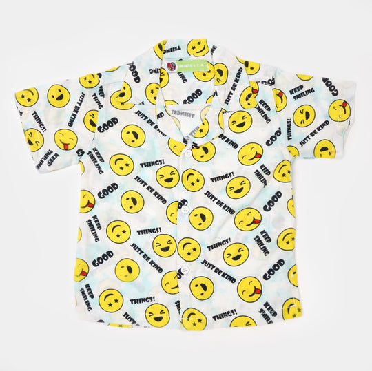 Infant Boys Cotton Formal Shirt Smiley - White