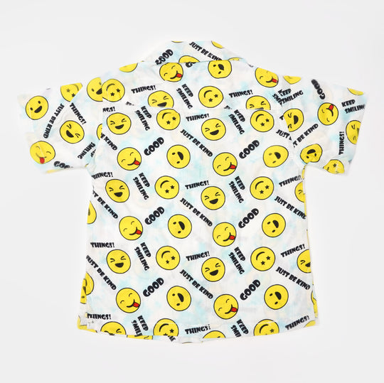 Infant Boys Cotton Formal Shirt Smiley - White