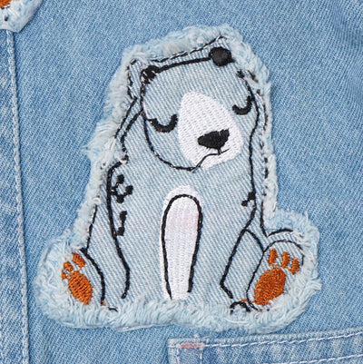 Infant Boys Denim Bear Hugs Dungaree - Mid Blue