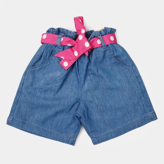 Girls Denim Short Belt - Mid Blue