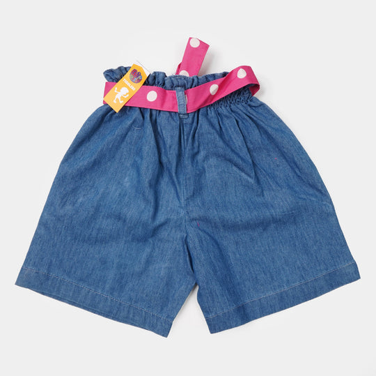 Girls Denim Short Belt - Mid Blue