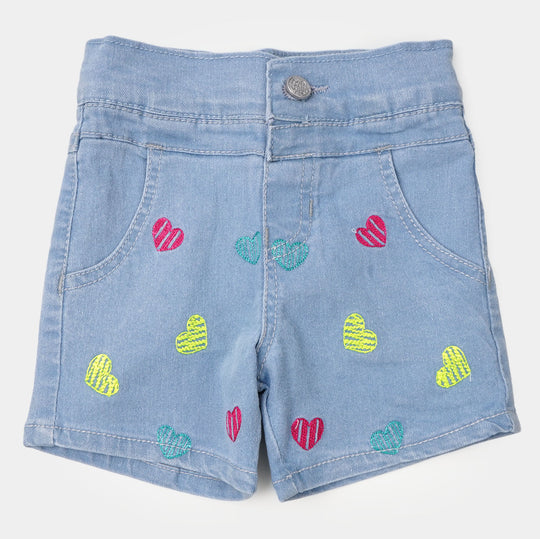Infant Girls Denim Short Scribble Hearts - Ice Blue