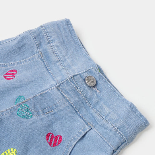 Infant Girls Denim Short Scribble Hearts - Ice Blue