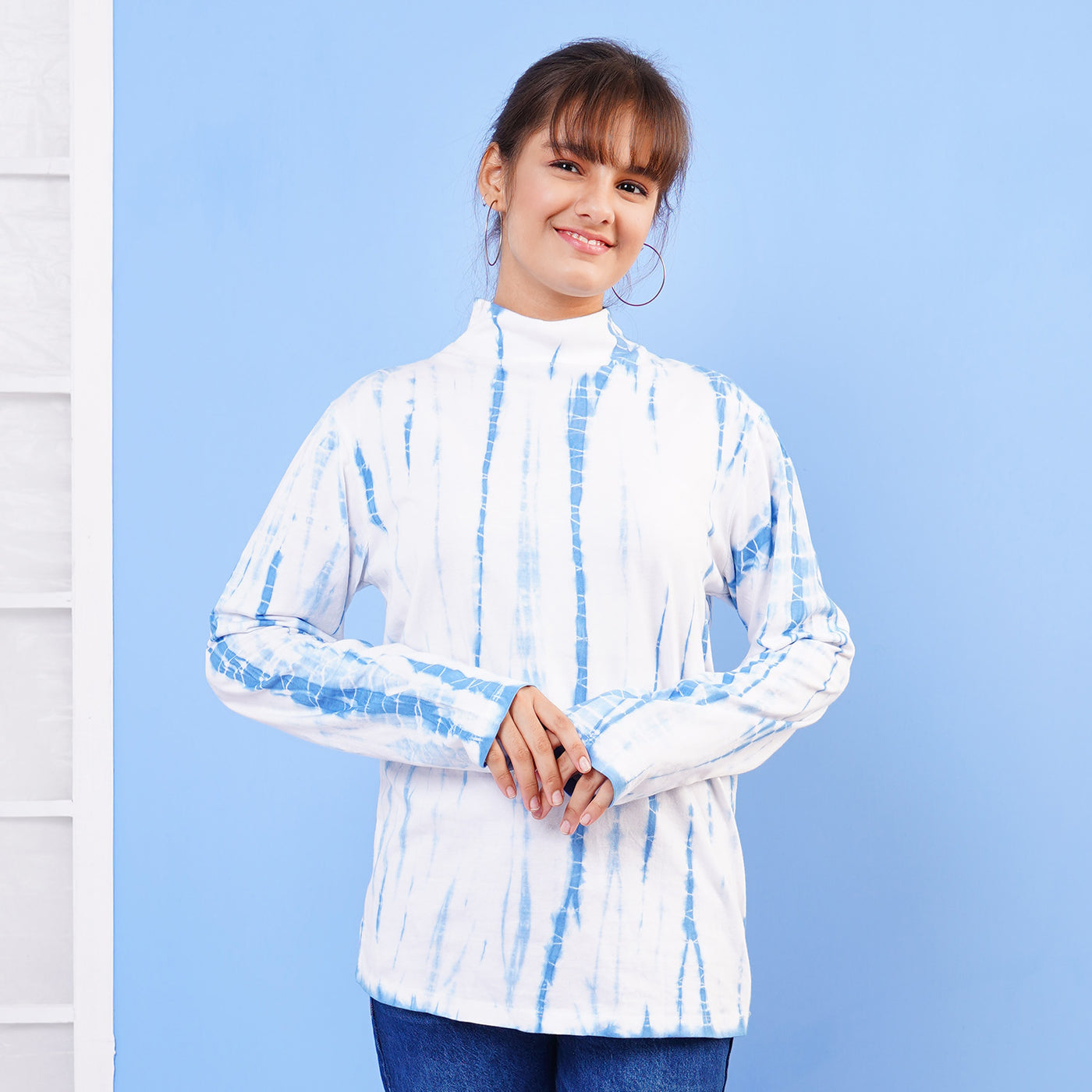 Teens Girls T-Shirt F/S Tie Dye - White/Blue