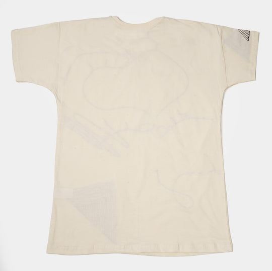 Teens Boys Cotton T-Shirt Asthetic - Cream