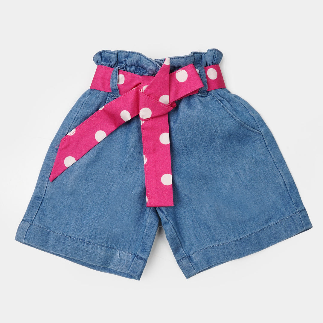 Infant Girls Denim Short Belt - Mid Blue