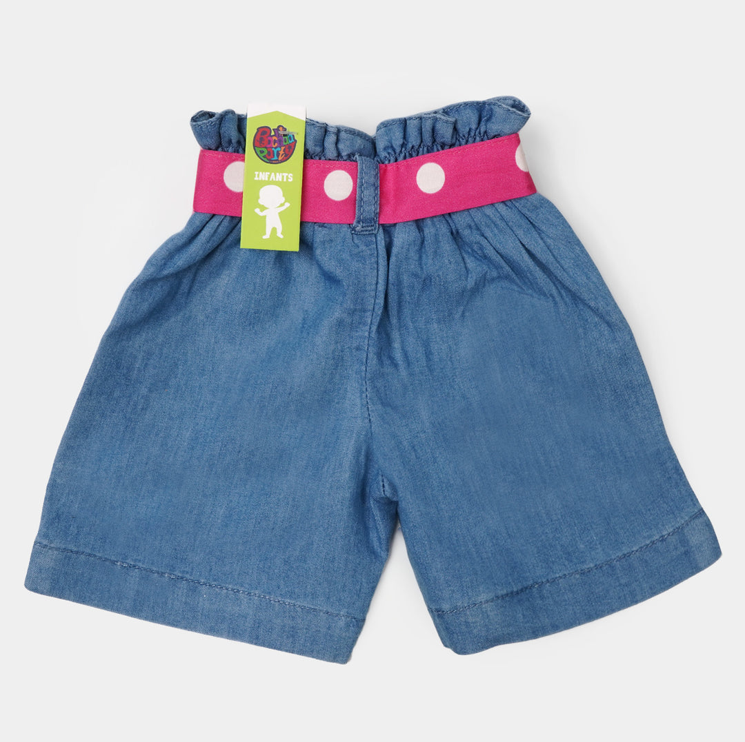 Infant Girls Denim Short Belt - Mid Blue