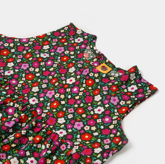Girls Casual Frock Flower Printed - Multi