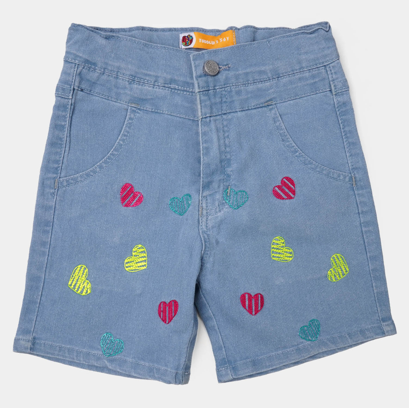 Girls Denim Short Scribble Hearts - Ice Blue