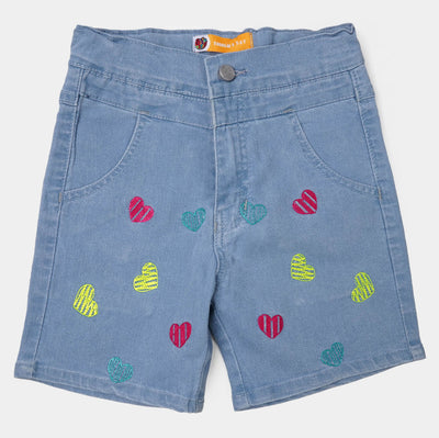 Girls Denim Short Scribble Hearts - Ice Blue