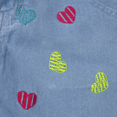 Girls Denim Short Scribble Hearts - Ice Blue