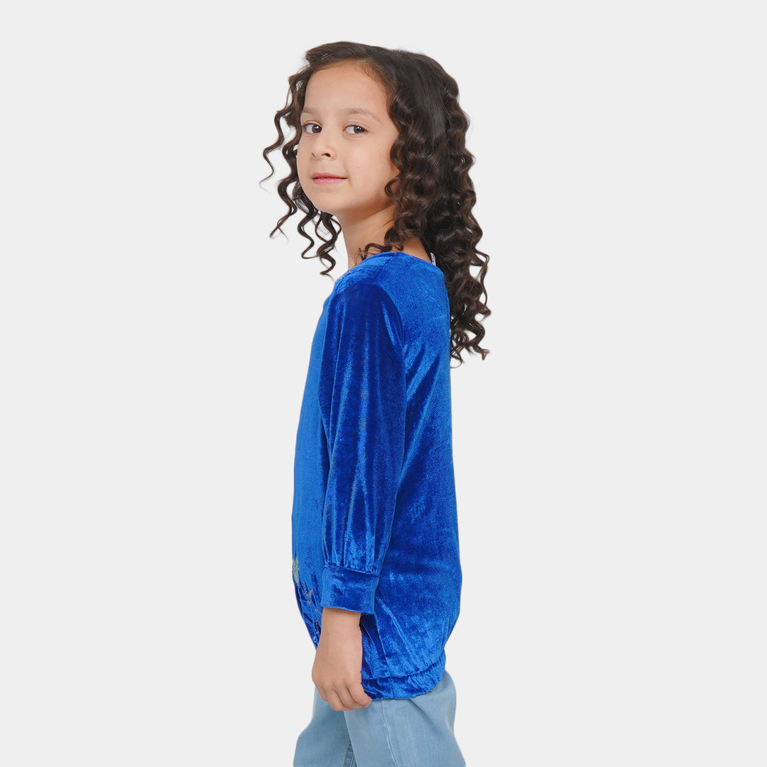 Girls Velvet EMB Top Winter Vibes - Royal Blue