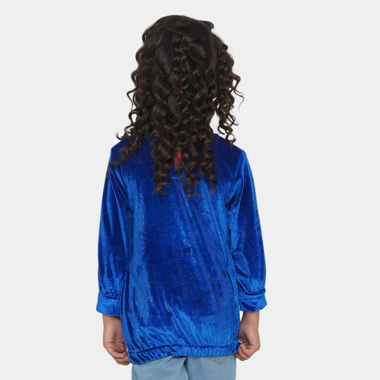 Girls Velvet EMB Top Winter Vibes - Royal Blue