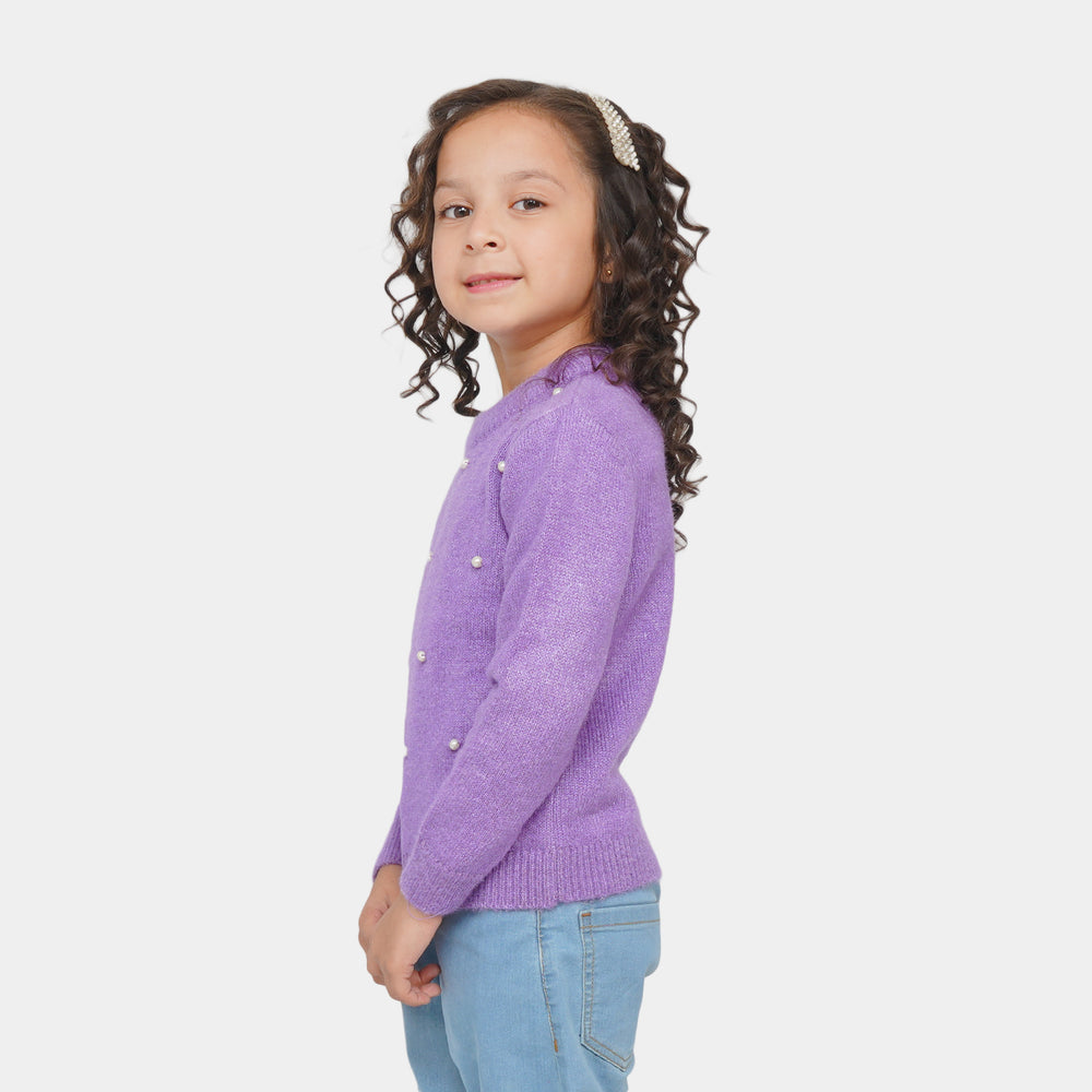 Girls Sweater Pearl Round Neck - Purple