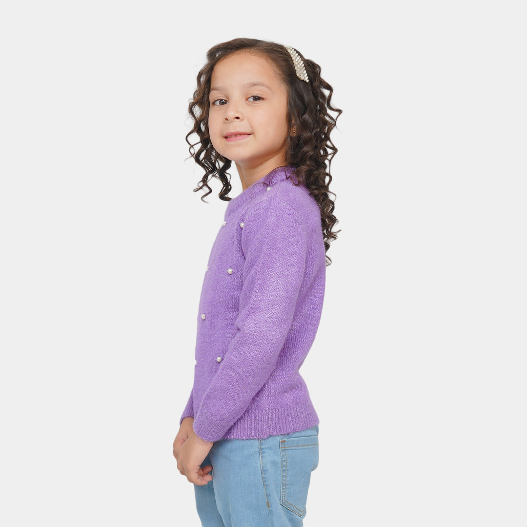 Girls Sweater Pearl Round Neck - Purple