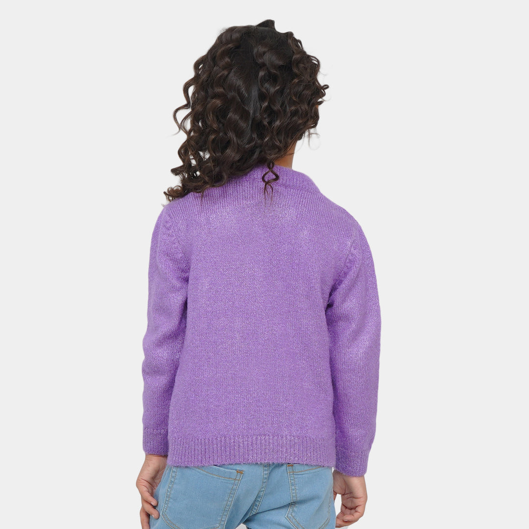 Girls Sweater Pearl Round Neck - Purple
