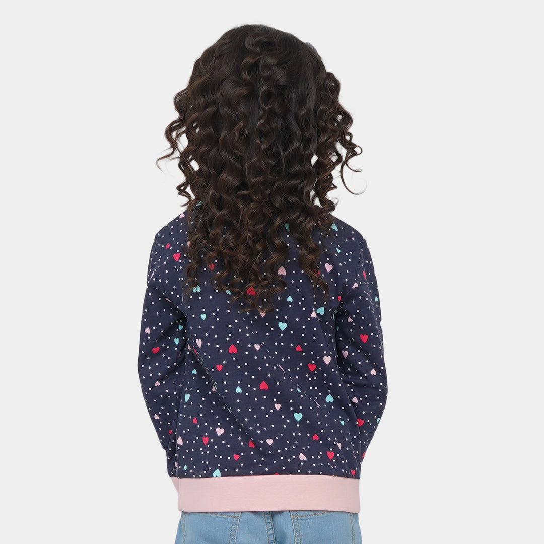 Girls Sweatshirt Small Heart - Navy Blue