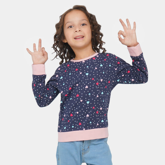 Girls Sweatshirt Small Heart - Navy Blue