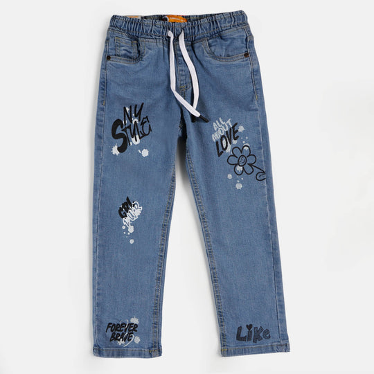 Girls Denim Pant About love  - Ice Blue