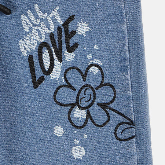 Girls Denim Pant About love  - Ice Blue