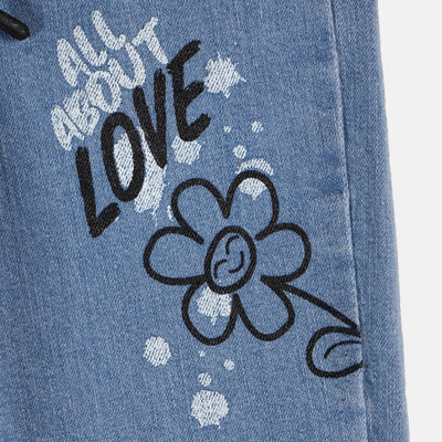 Girls Denim Pant About love  - Ice Blue