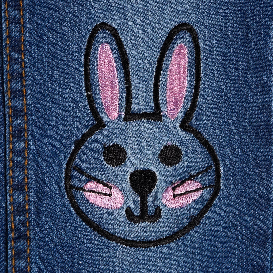 Girls Denim Pant Bunny Face - Mid Blue