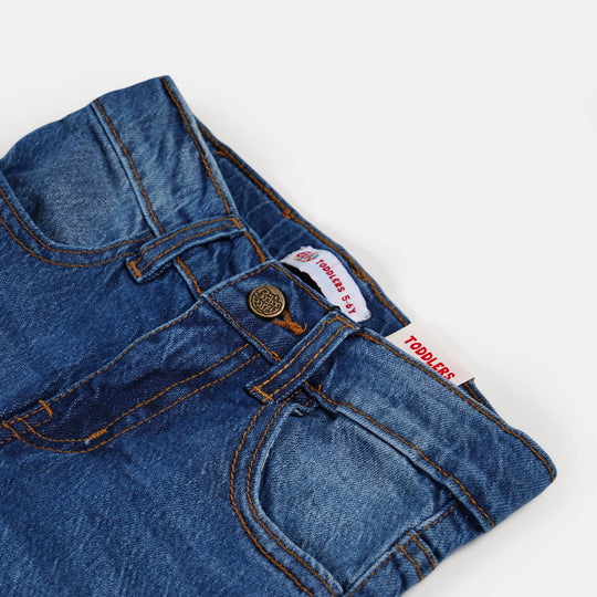 Girls Denim Pant Bunny Face - Mid Blue