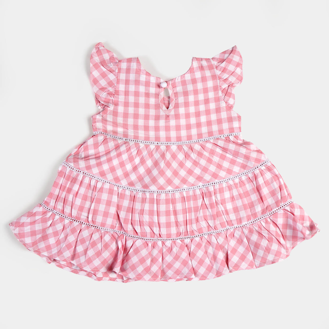 Girls Cotton Casual Frock Checkered - Pink