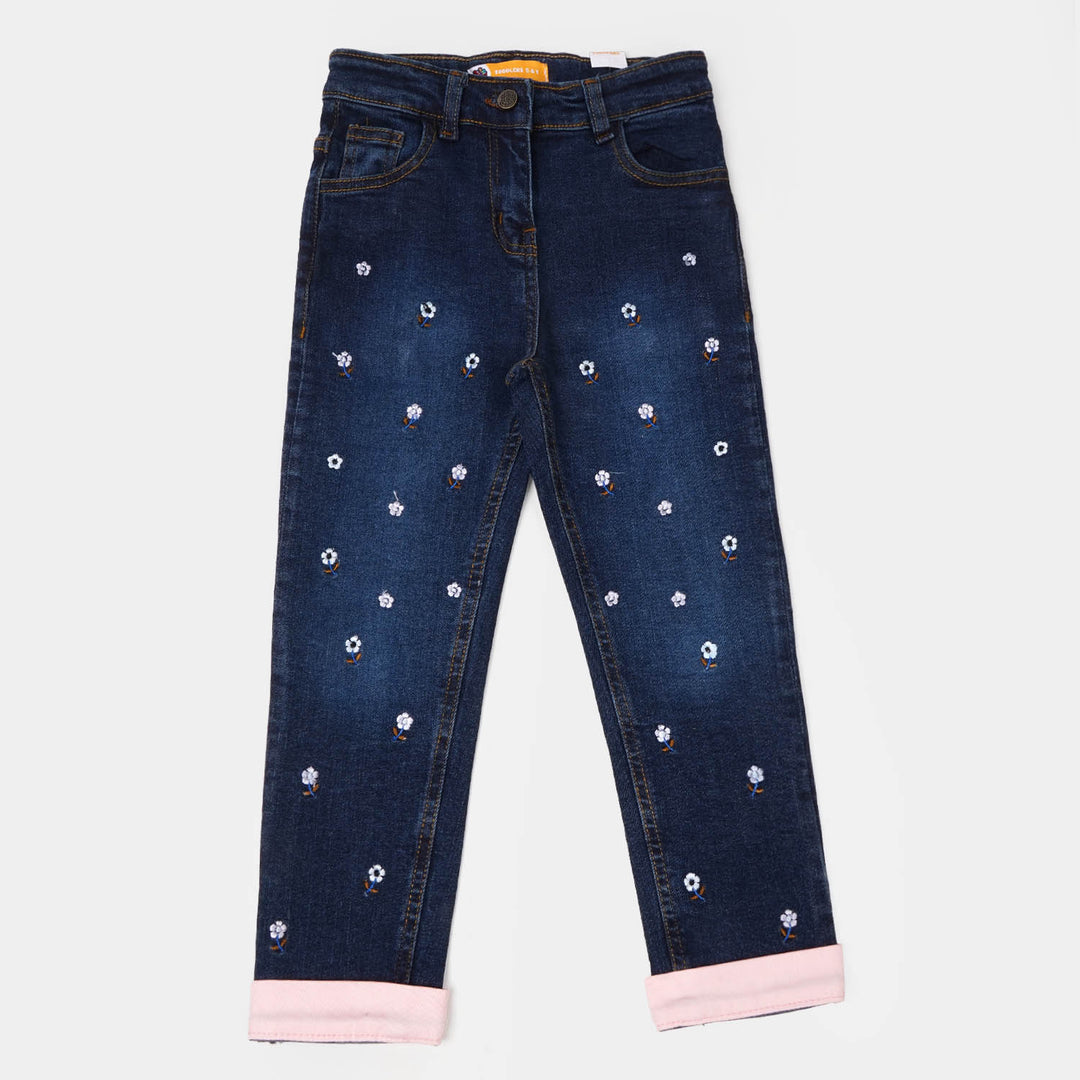 Girls Denim Pant Petals - Dark Blue